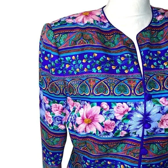 Adrianna Papell Silk Jacket Womens Size 10 Vintage Lined Shoulder Pads Purple - Picture 6 of 10